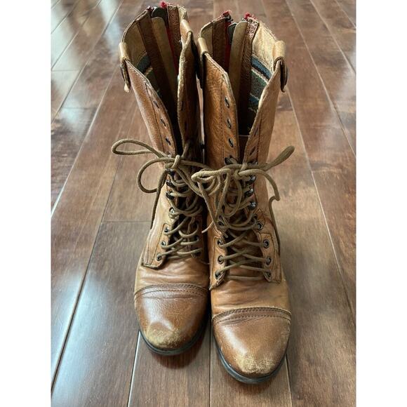 Steve Madden Camarro Ankle Boot Tan Leather Sz 7 Combat Boho Biker Victorian Y2K - Picture 8 of 13
